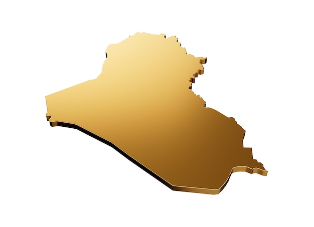 Iraq gold metallic map isolated on white background 3d illustration