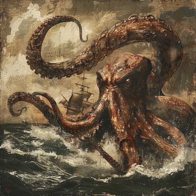 Photo an irate kraken climbing from the profundities of the ocean 5