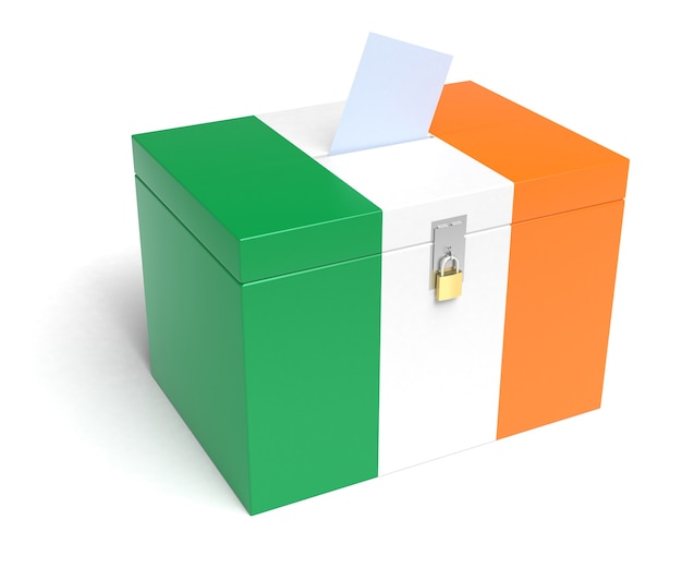 Ireland ballot box with Irish Flag. Isolated on white background.