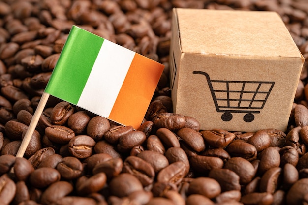 Ireland flag on coffee bean import export trade online commerce concept