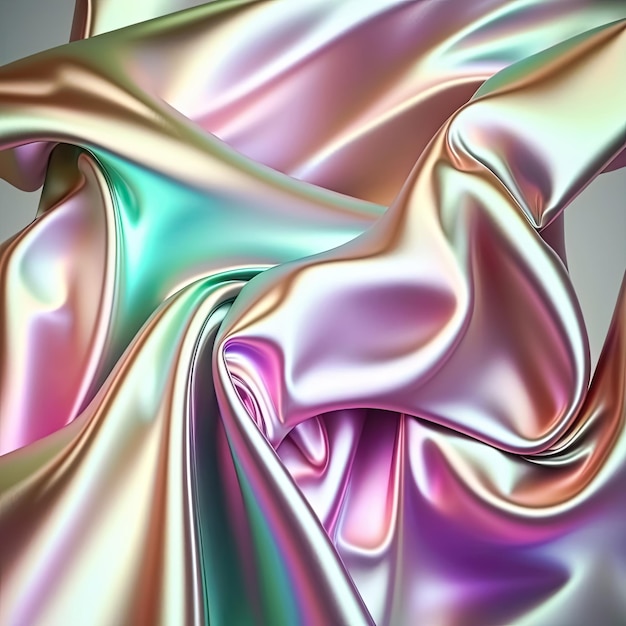 Iridescent abstract shiny plastic silk or satin wavy background Generative AI