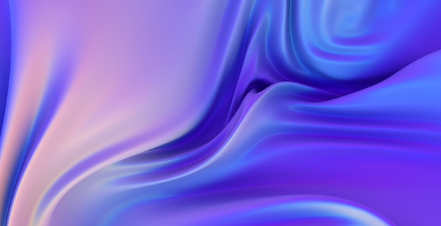 Iridescent chrome wavy gradient cloth fabric abstract background, ultraviolet holographic foil texture, liquid surface, ripples, metallic reflection. 3d render illustration.