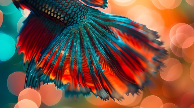 Iridescent Explosion A Vibrant Closeup of a Siamese Fighting Fish39s Tail