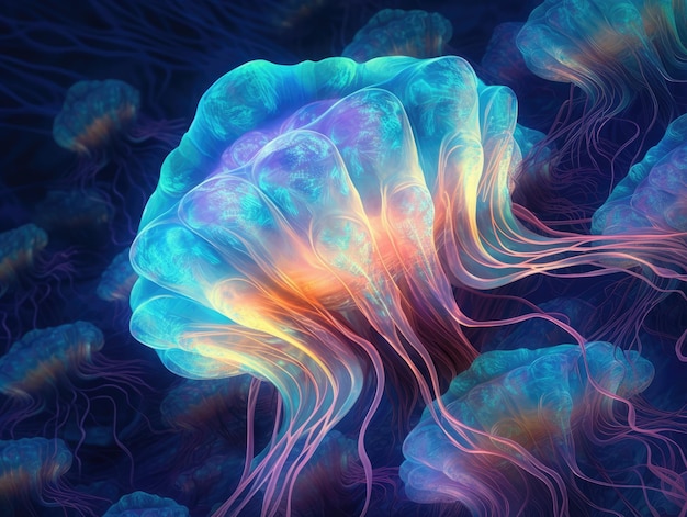 Iridescent Jellyfishes in a Deep Blue Sea Generative AI