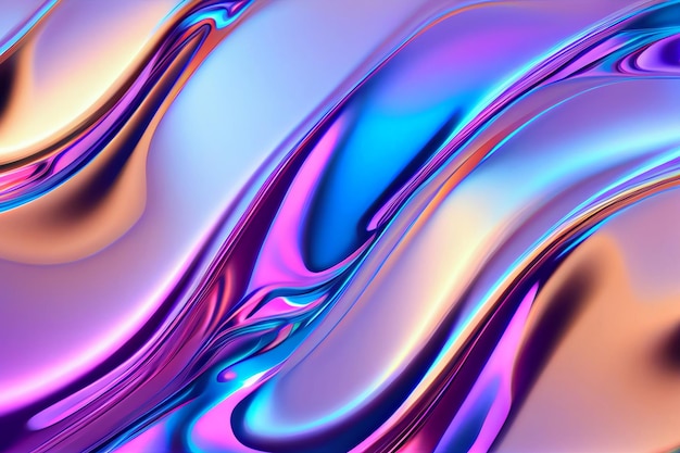 Iridescent liquid metal surface with ripples 3d illustration Abstract fluorescent fluid background