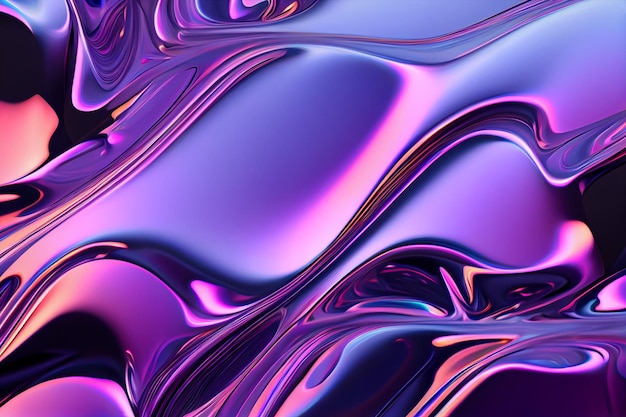 Iridescent liquid metal surface with ripples 3d illustration Abstract fluorescent fluid background