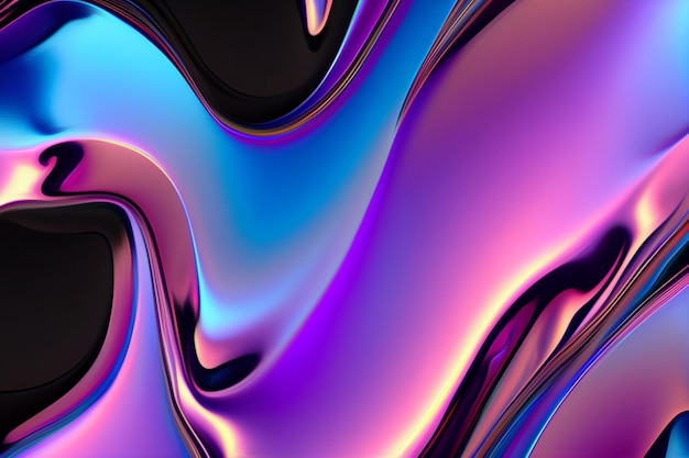 Iridescent liquid metal surface with ripples 3d illustration Abstract fluorescent fluid background