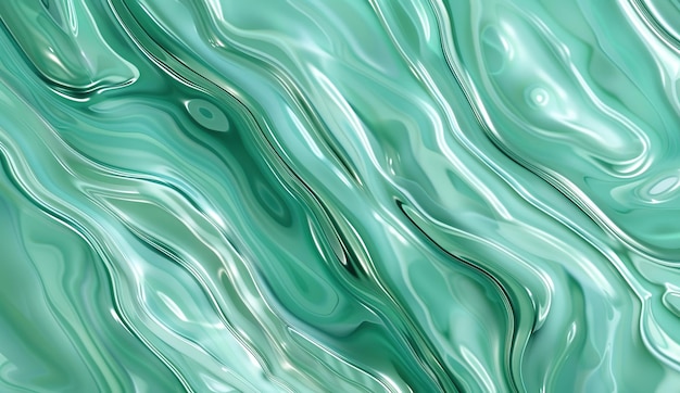 Iridescent pastel green background with wavy patterns with an iridescent liquid effect