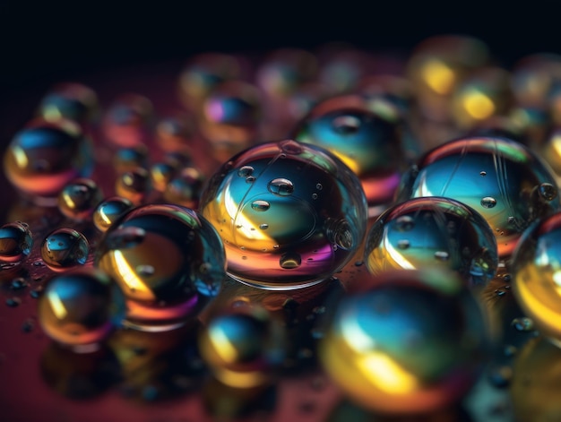 Iridescent pearl spheres on a dark background Liquid dynamic shapes Created with Generative AI technology