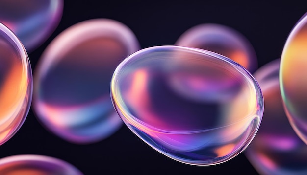 Iridescent Spheres Floating Against a Dark Background