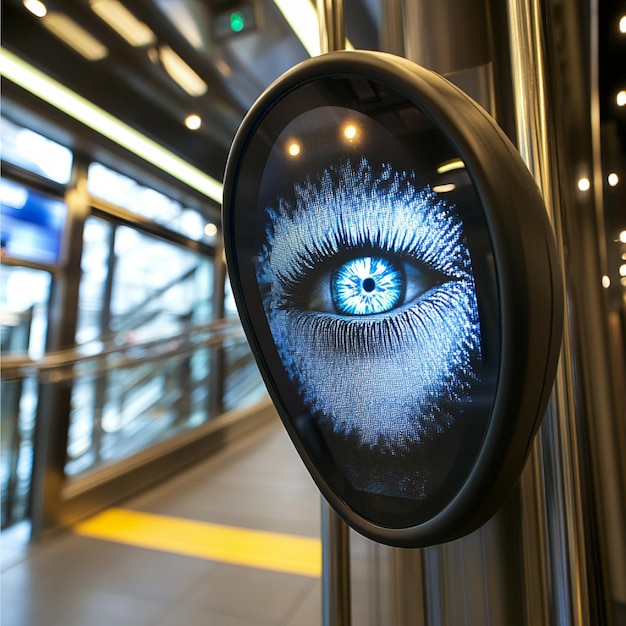 Photo an iris recognition system integrated into a public transportation access point for secure boarding