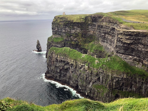 Irish Cliffs of Moher. Irish scenics. Cliffs with green grass. Scenic cliff walk, Wild Atlantic way