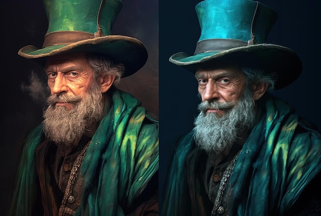 an irish pelei bearded man in a hat in the style of photobashing