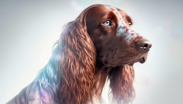 Irish Setter Dog Medium Shot White Pink Blue Magical Fantasy Bokeh Generative AI