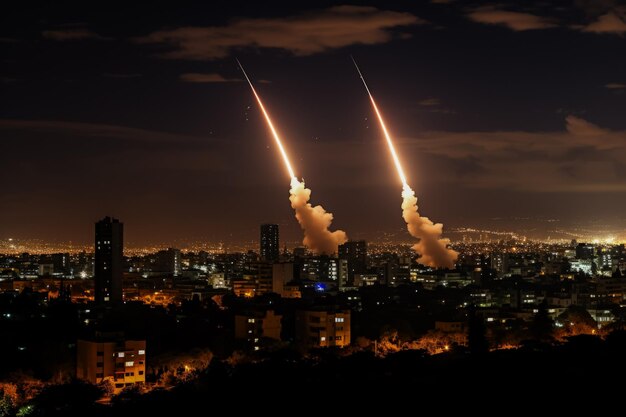 Photo iron dome intercepting rockets over israeli cities