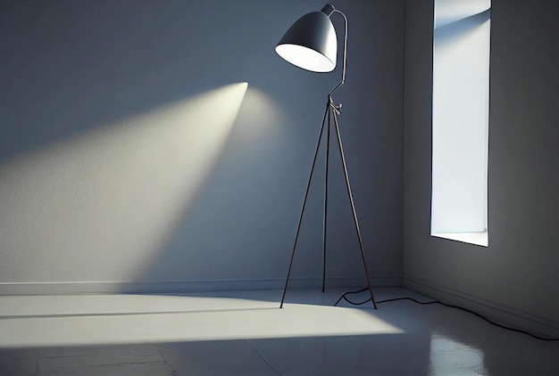 Iron floor lamp in a white room tripod light