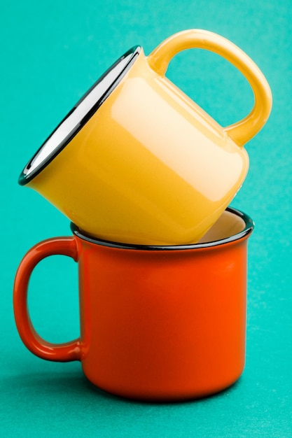 Iron mug on a green background