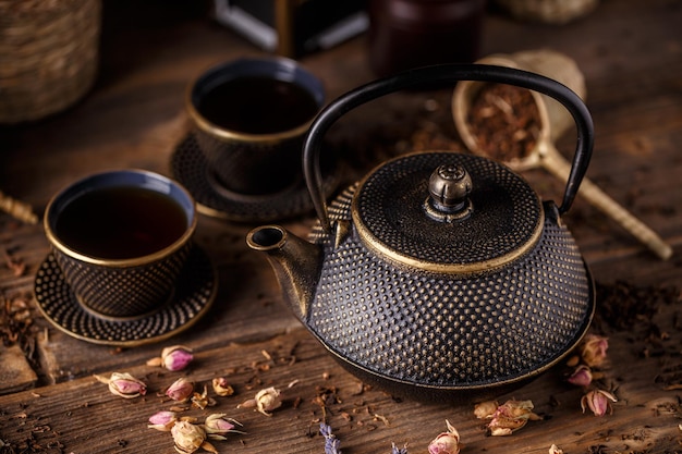 Iron teapot and traditional iron cups