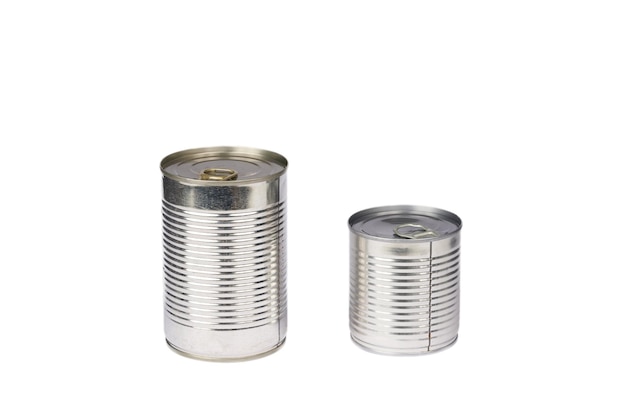 Iron tin can with tab opener on the isolated background.