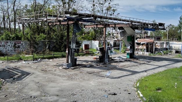 Irpin Ukraine May 15 2022 Destroyed buildings on the streets of Irpen