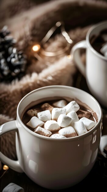 Photo irresistible hot chocolate garnished with fluffy marshmallows creating a heartwarming drink