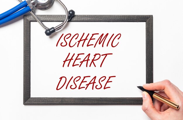 Ischemic heart disease inscription. Coronary disease. Medical concept