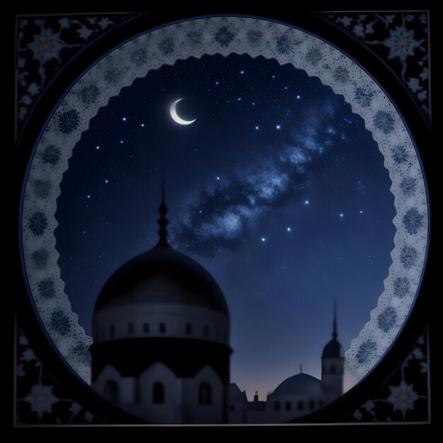 Photo a islam mosque with stars and crescent moon