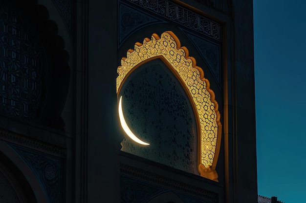 Islamic architectural silhouette with a shining halfmoon indicating the approach of Eid alAdha