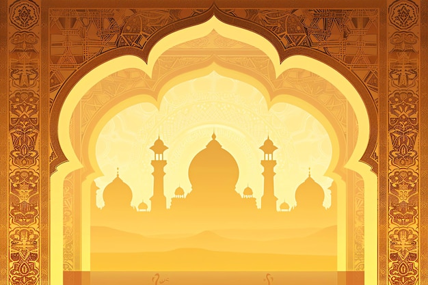 Islamic archway silhouette greeting card for mawlid al nabi in red black and gold colors