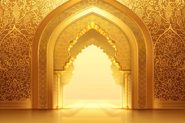 Islamic archway silhouette greeting card for mawlid al nabi in red black and gold colors