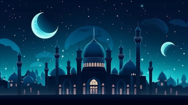 Islamic background beatiful mosque and night sky view Generative AI