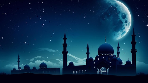 Islamic background beatiful mosque and night sky view Generative AI