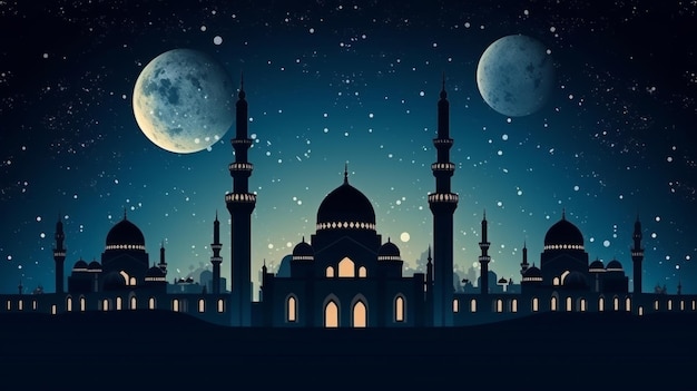 Islamic background beatiful mosque and night sky view Generative AI