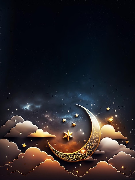 islamic background crescent moon and clouds background and empty space for text design