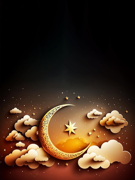 islamic background crescent moon and clouds background and empty space for text design