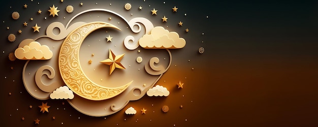 islamic background crescent moon and clouds background and empty space for text design