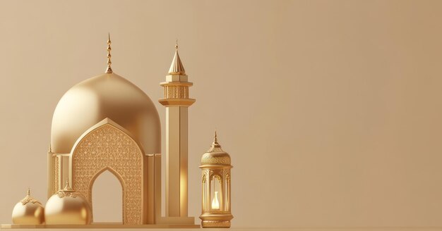 Islamic background design for Ramadan with a mosque and lantern for a banner frame or template on a white empty space background