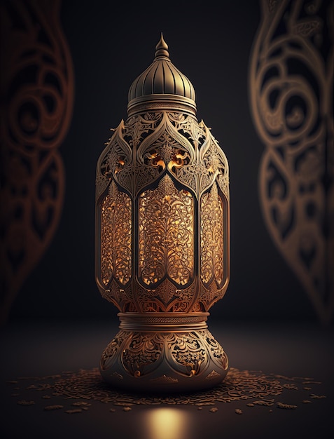 islamic background , golden ramadan lamp landscape , ai generated