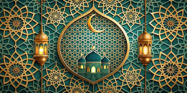 Islamic background green and golden