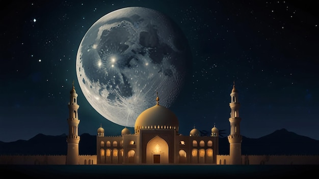 islamic background and moon night time islamic wallpaper with mosque design Muslims mosque banner