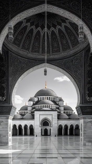 Photo an islamic background for a mosque in gray a background for ramadan social media posts