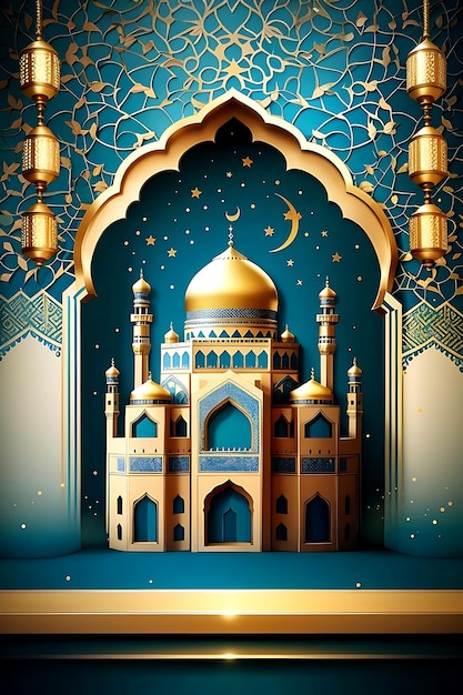 Islamic background suitable for Eid greetings Fitr Adha Muharram Ramadan ai generated