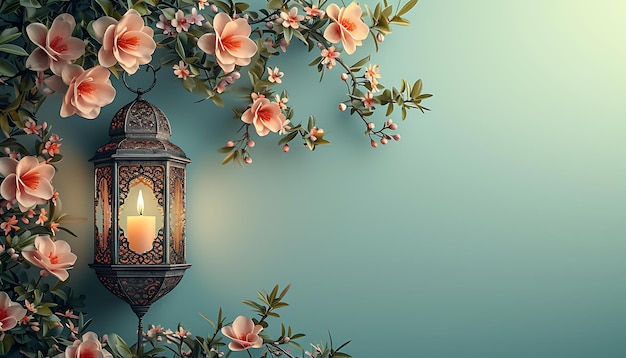 Islamic background with lantern and flowers beautiful Ramadan background and banner