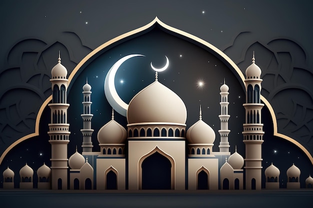 Islamic background with mosque ornament and night mood generated ai