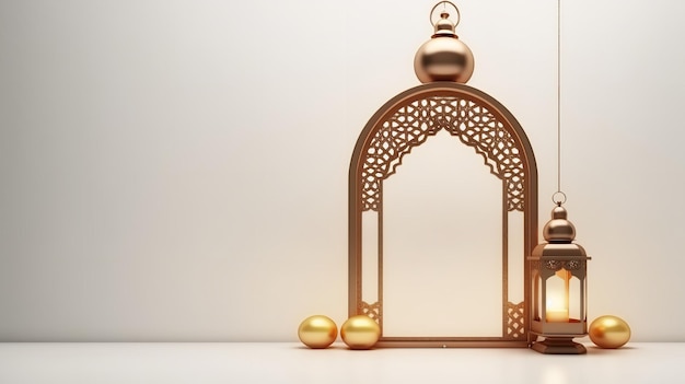 Islamic background with a simple color palette of white and gold Generative AI