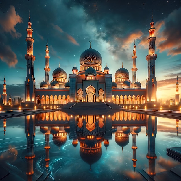 Islamic backgrounds in the form of pictures of mosques lanterns and various Islamic symbols