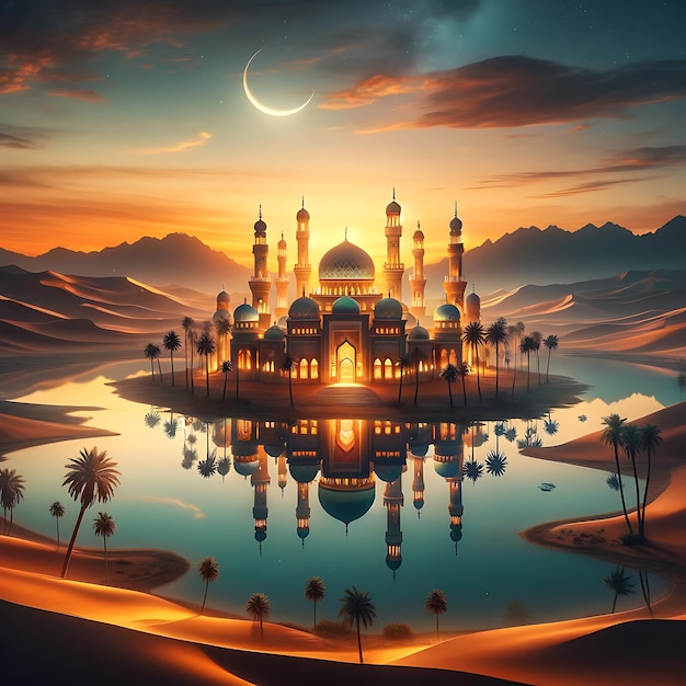 Islamic backgrounds in the form of pictures of mosques lanterns and various Islamic symbols