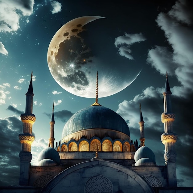 Islamic beautiful serene mosque at night generative ai