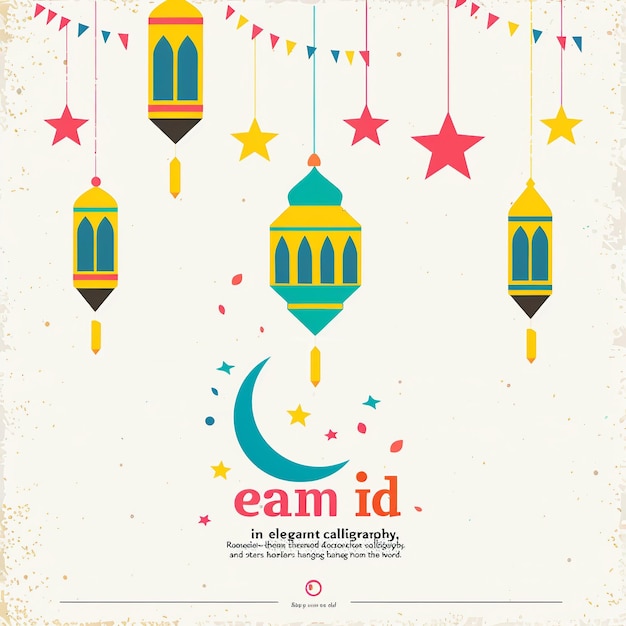 Islamic Celebration Ramadan and Eid Mubarak Design with Crescent Moon Gift Box and Praying Man 3