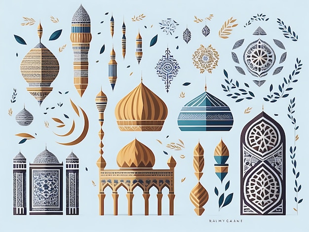 Photo islamic culture symbols set on white background